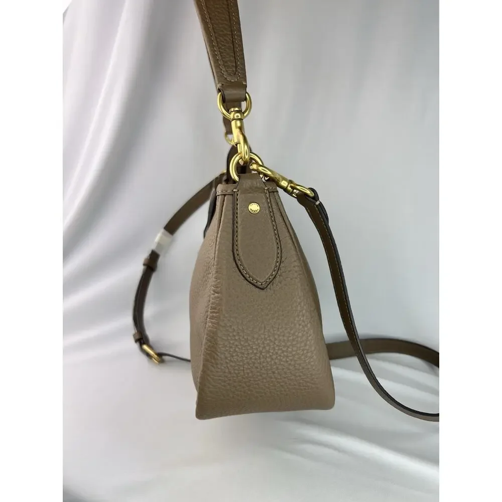 Coach Cary Crossbody Bag Pebbled Finish Dark Stone Gold Hardware Zip Strap CC437